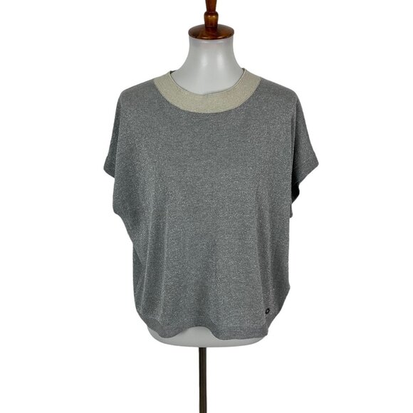 Anthropologie Numph Knit Top Small Gray Sleeveless Shimmer Minimalist Chic - Picture 1 of 5